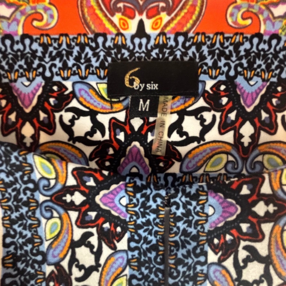 Open Front Blazer Med Multicolor Paisley Print 3/4 Sleeve Lined By 6 by six - Picture 3 of 5